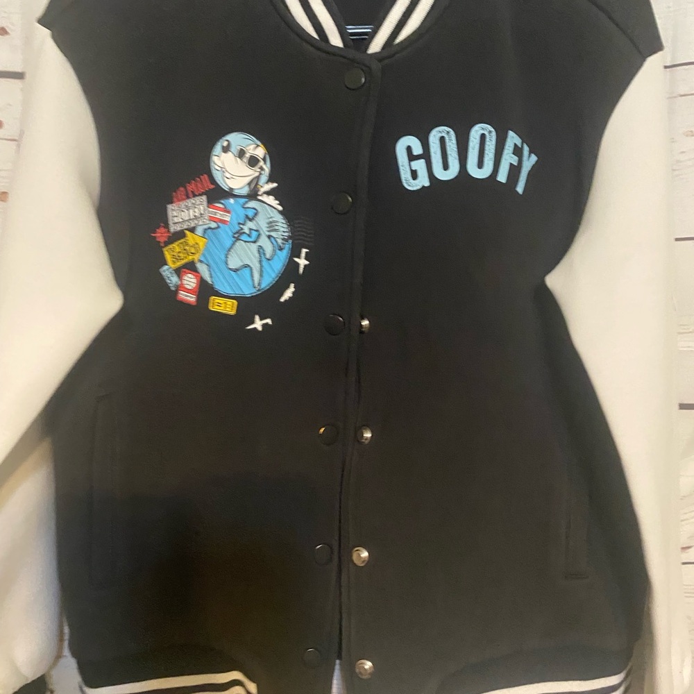 Disney Black and White Goofy Space Patch Varsity Jacket - Picture 2 of 11